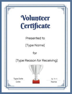 Volunteer Appreciation Certificate